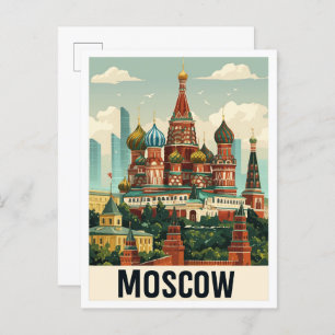 Moskou Rusland Kunst Vintage Reizen Illustratie Briefkaart