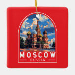 Moskou Rusland Reizen Kunst Vintage Keramisch Ornament<br><div class="desc">Moskou retro vector reisontwerp. Moskou,  aan de Moskva in western Rusland,  is de kosmopolitische hoofdstad van het land.</div>