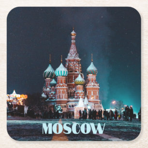Moskou Rusland St. Basilkathedraal Kartonnen Onderzetters