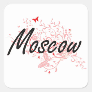 Moskou Rusland Stadsartistiek ontwerp met vlinder Vierkante Sticker