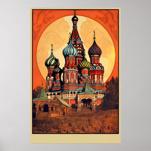 Moskou, Rusland Vintage Travel Poster (Voorkant)