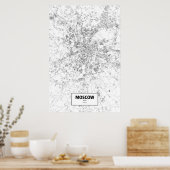 Moskou, Rusland (zwart op wit) Poster (Keuken)