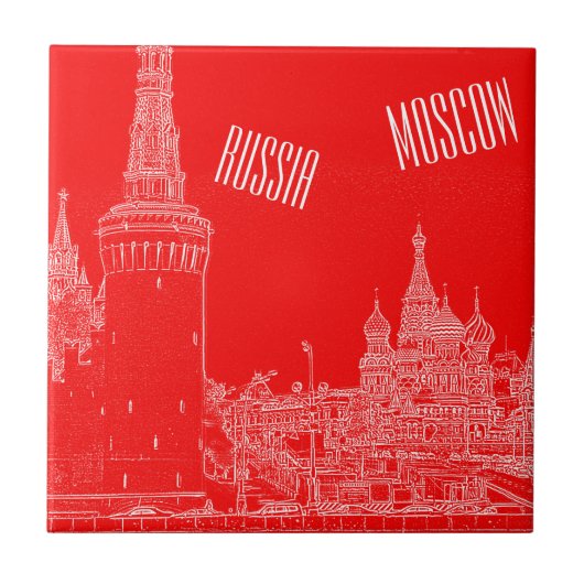 Moskou Sint-Basilkathedraal Roodplein Schets Tegeltje (Voorkant)
