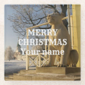 Moskou. Winter. leeuwsculptuur Glazen Onderzetter (Voorkant)