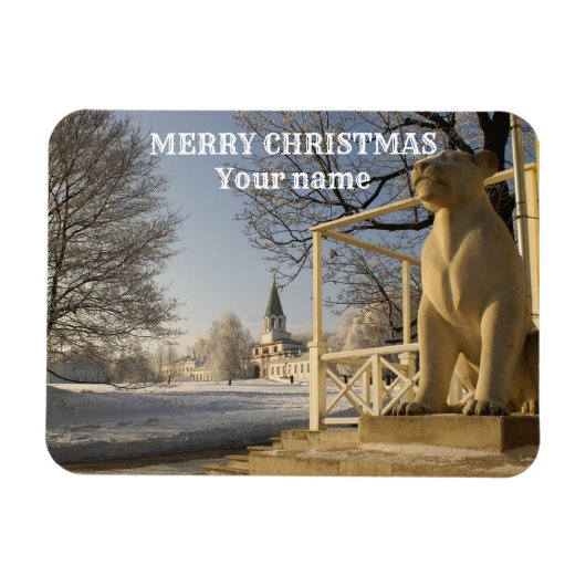 Moskou. Winter. leeuwsculptuur Magneet (Horizontaal)