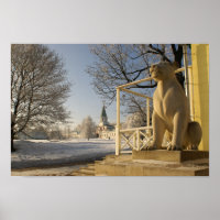 Moskou. Winter. leeuwsculptuur.