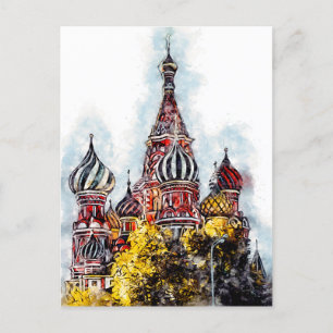 Moskouse City Streets Travel Poster Waterverf Ink Briefkaart