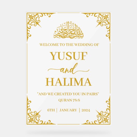 Moslim bruiloft welkom acryl teken acryl bord (Voorkant)