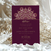 Moslim Burgundy Prumus Goud Folie Mandala Bruiloft Uitnodiging
