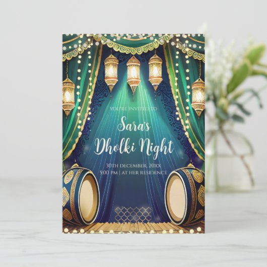 Moslim Dholki nodigt & Mehndi uitnodigingen uit (Staand voorkant)
