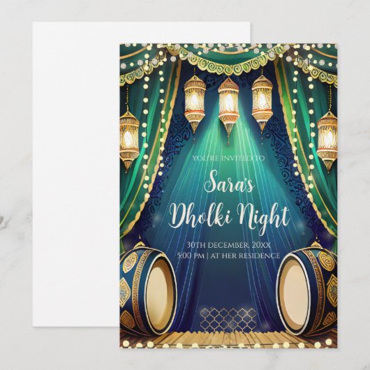 Moslim Dholki nodigt & Mehndi uitnodigingen uit (Voorkant / Achterkant)