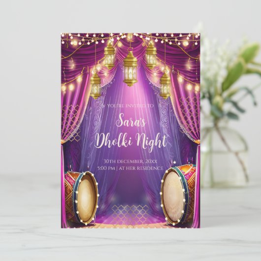 Moslim Dholki uitnodigingen & Mehndi uitnodigingen (Staand voorkant)