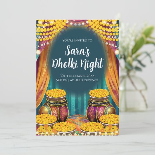 Moslim Dholki uitnodigt & Mehndi uitnodiging (Staand voorkant)