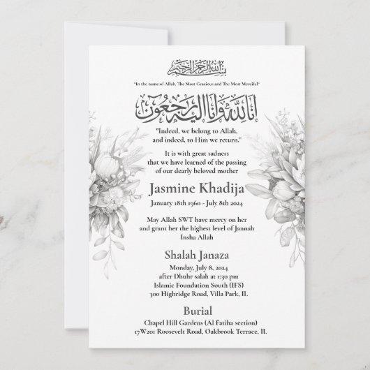 Moslim Dood Aankondiging Vrouw Janaza Gebed (Voorkant)