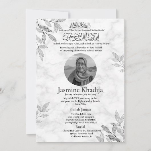 Moslim Dood Aankondiging Vrouw Janaza Gebed (Voorkant)