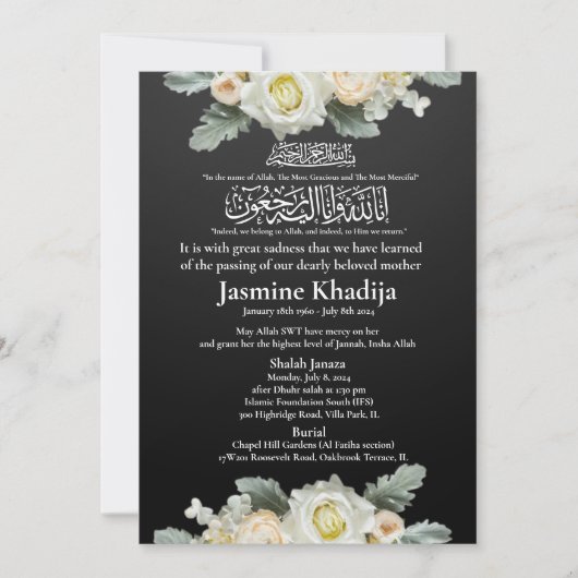 Moslim Dood Aankondiging Vrouw Janaza Gebed (Voorkant)