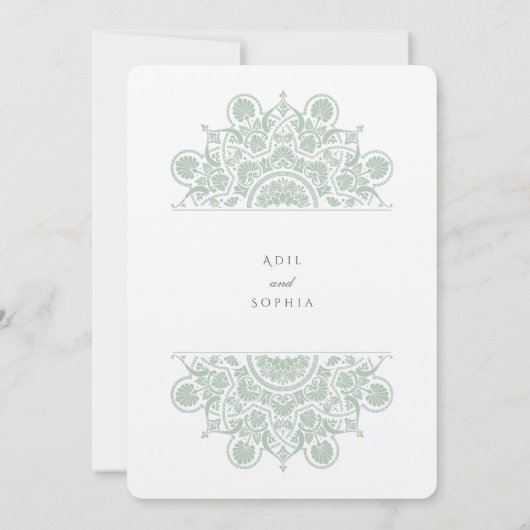 Moslim Dusty Sage Mandala Bruiloft Kaart (Achterkant)