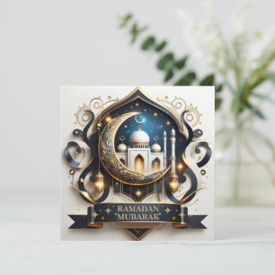 Moslim Eid Mubarak Halvemaan Moskee Goud  Feestdagenkaart