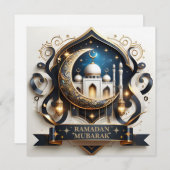 Moslim Eid Mubarak Halvemaan Moskee Gouden Feestdagenkaart (Voorkant / Achterkant)