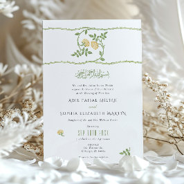 Moslim Elegant Geel Goud Groen Bruiloft Kaart