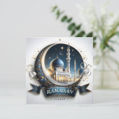 Moslim Gouden Marine Blauwe Moskee Eid Mubarak Feestdagenkaart (Staand voorkant)