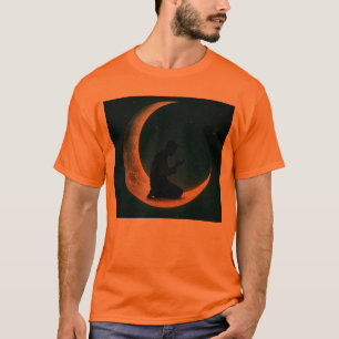 Moslim man bidt op de maan_Islamitische ruimtekuns T-shirt
