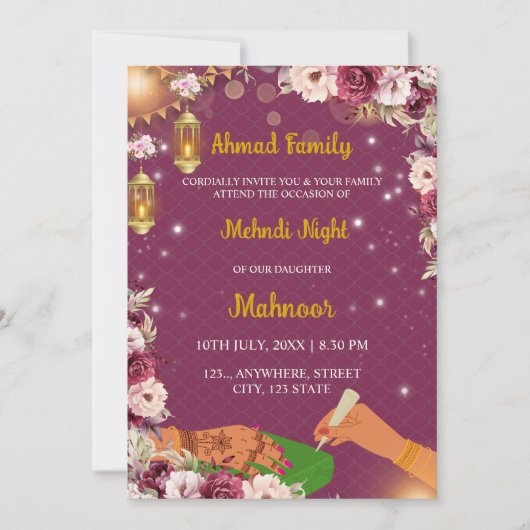 Moslim Mehndi Uitnodiging, Henna Uitnodiging (Voorkant)