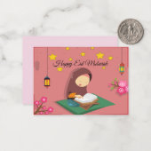 Moslim meisje leest Alquran Notitiekaartje (Voorkant / Achterkant in situ)