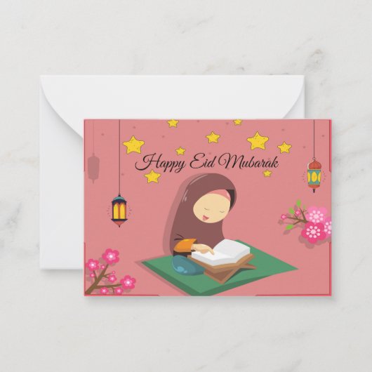 Moslim meisje leest Alquran Notitiekaartje (Voorkant)
