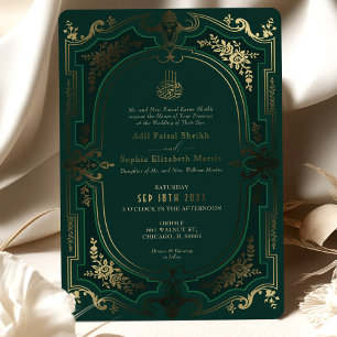 Moslim Smaragd Elegantie Goud Folie Bruiloft Uitnodiging