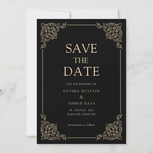 Moslim Vintage Save The Date-aankondigingskaart Save The Date (Voorkant)