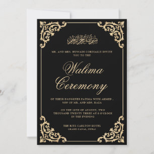 Moslim Walima Zwart Gouden Islamitische Bruiloft Kaart