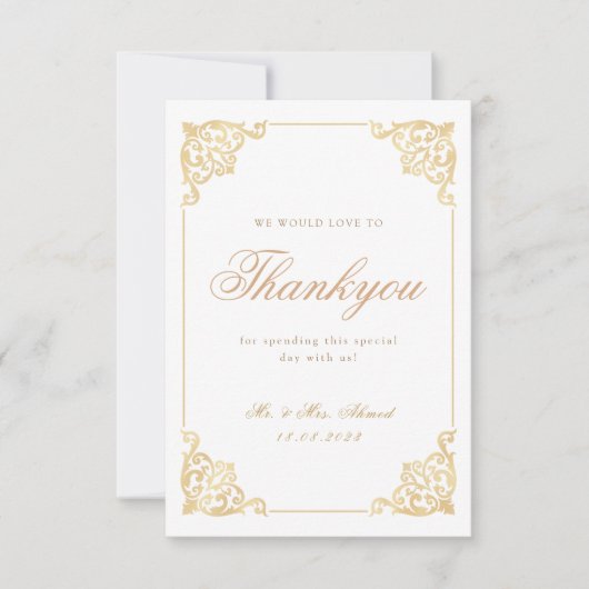  Moslim Wit Goud Bruiloft Dank u Kaart (Voorkant)
