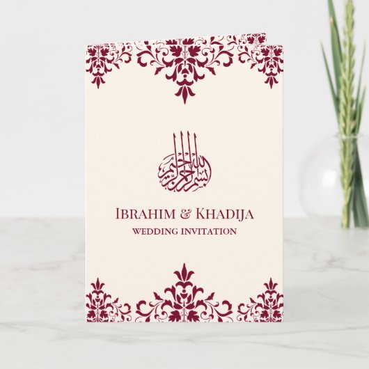Moslimhuwelijk tussen Cream en Bourgogne Damask (Voorkant)