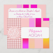Moslimmeisje roze aqiqah Islamitisch Kaart (Voorkant / Achterkant)