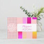 Moslimmeisje roze aqiqah Islamitisch Kaart (Staand voorkant)