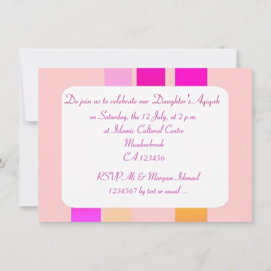 Moslimmeisje roze aqiqah Islamitisch Kaart (Achterkant)