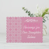 Moslimmeisje roze Aqiqah Islamitisch Kaart (Staand voorkant)