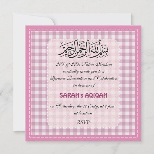 Moslimmeisje roze Aqiqah viering Kaart (Voorkant)