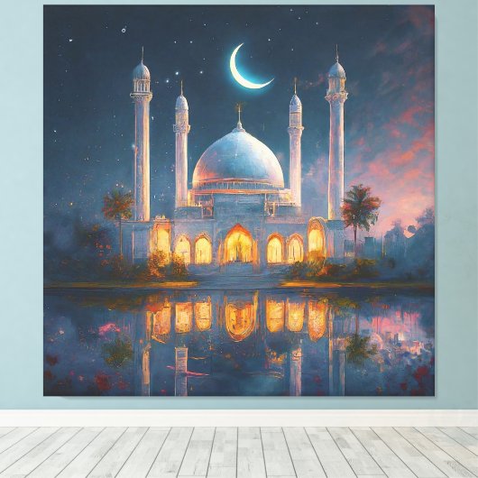 Moslimmoskee Crescent Sterren Schilderen Canvas Afdruk (Insitu (Houten vloer))