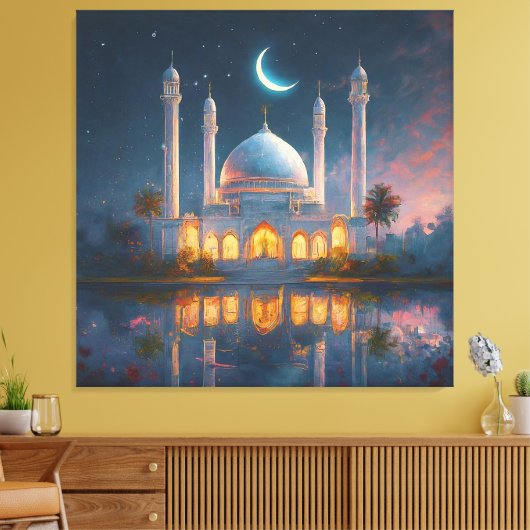 Moslimmoskee Crescent Sterren Schilderen Canvas Afdruk (Insitu (Woonkamer))