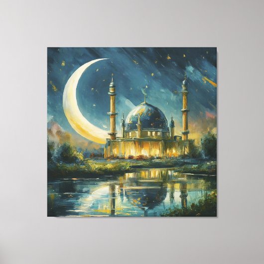 Moslimmoskee Crescent Sterren Schilderen Canvas Afdruk (Voorkant)