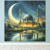 Moslimmoskee Crescent Sterren Schilderen Canvas Afdruk (Insitu (Houten vloer))
