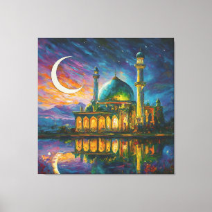 Moslimmoskee Crescent Sterren Schilderen Canvas Afdruk