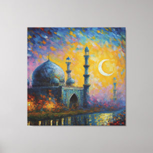 Moslimmoskee Crescent Sterren Schilderen Canvas Afdruk