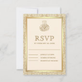 Moslimmoslim van Cream en Gold Damask RSVP Kaartje (Voorkant)