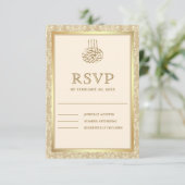 Moslimmoslim van Cream en Gold Damask RSVP Kaartje (Staand voorkant)