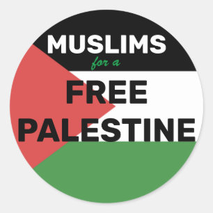 MOSLIMS VOOR EEN GRATIS PALESTIJNSE VLAG ROOD ZWAR RONDE STICKER