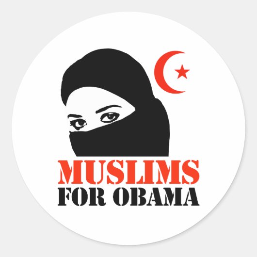 MOSLIMS VOOR OBAMA RONDE STICKER (Voorkant)