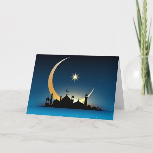 Mosque Crescent Moon Ramadan, turquoise, zwart Feestdagen Kaart (Voorkant)
